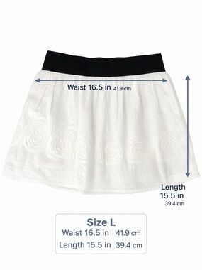 Passport White Floral Mini Skirt Cotton Elastic Waist L